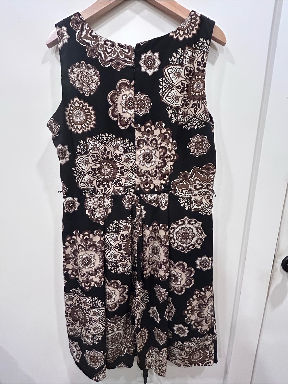 Studio One Black Midi Dress with Cream and Tan Medallion Print